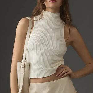 Sleeveless White Ribbed Top